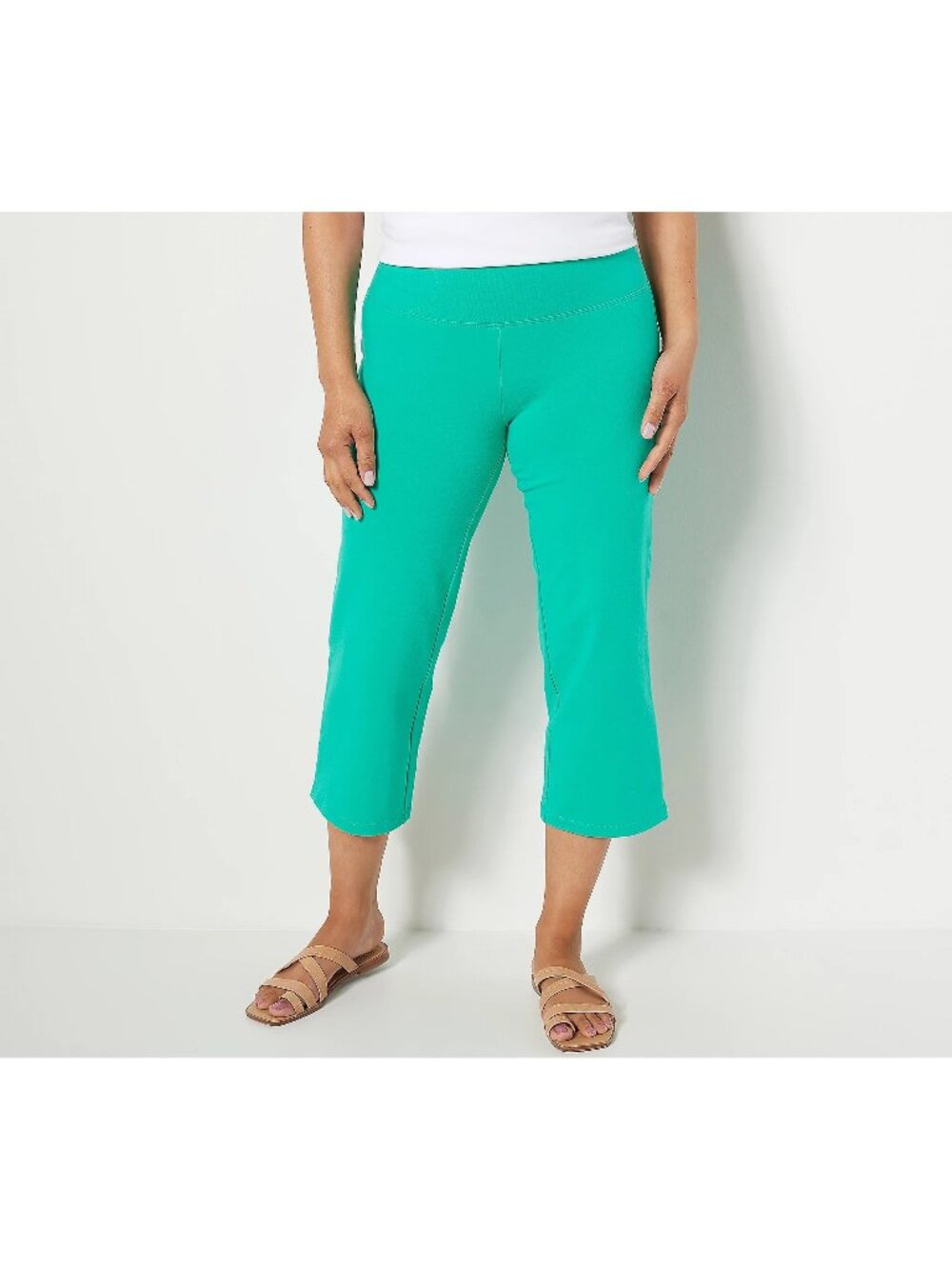 Women with Control Crop Pants Small Regular Tummy Control Full Leg Teal Jade